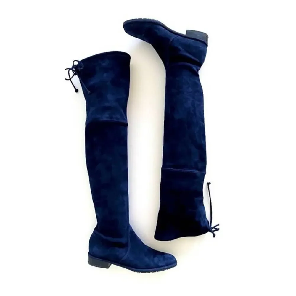 Stuart Weitzman Lowland Over-The-Knee Suede Boots in Navy Size 5